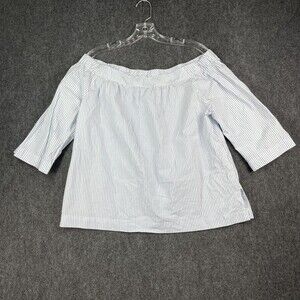 Madewell Clean Off-the-Shoulder Top Blouse Blue/White Stripe Size Medium EUC